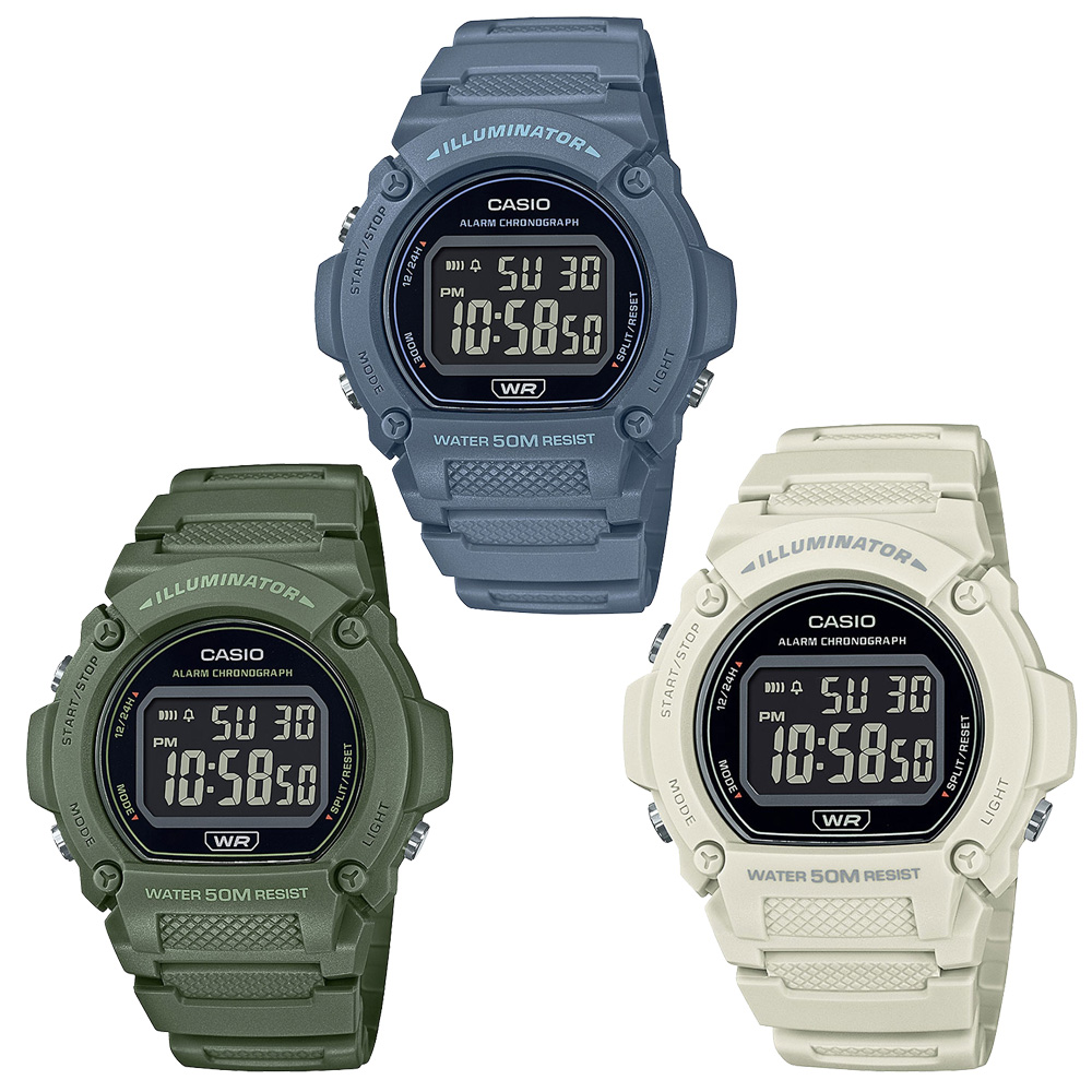 【CASIO】大錶面清晰復古圓型數位電子運動錶-(W-219HC系列)共3色
