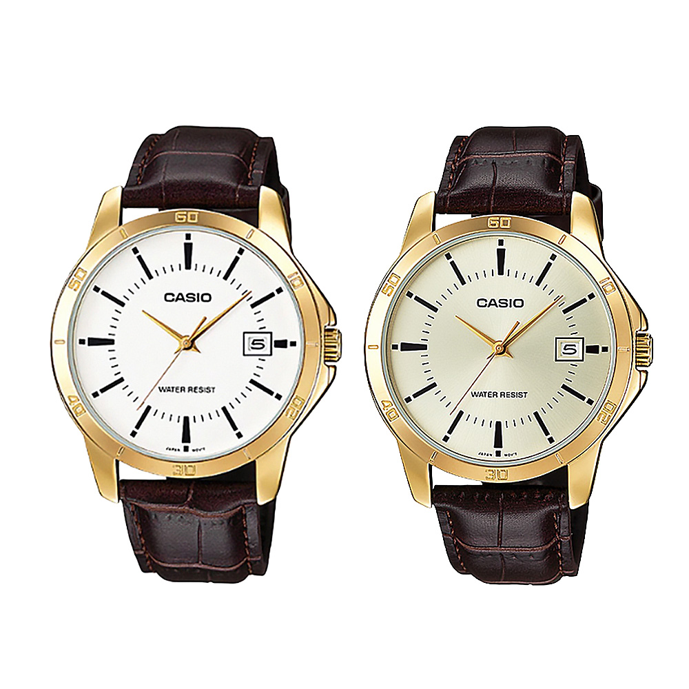 CASIO 卡西歐 MTP-V004GL 復古文青 無數字 大錶面 帶日期 白金色 皮帶 指針 腕錶 手錶 40mm