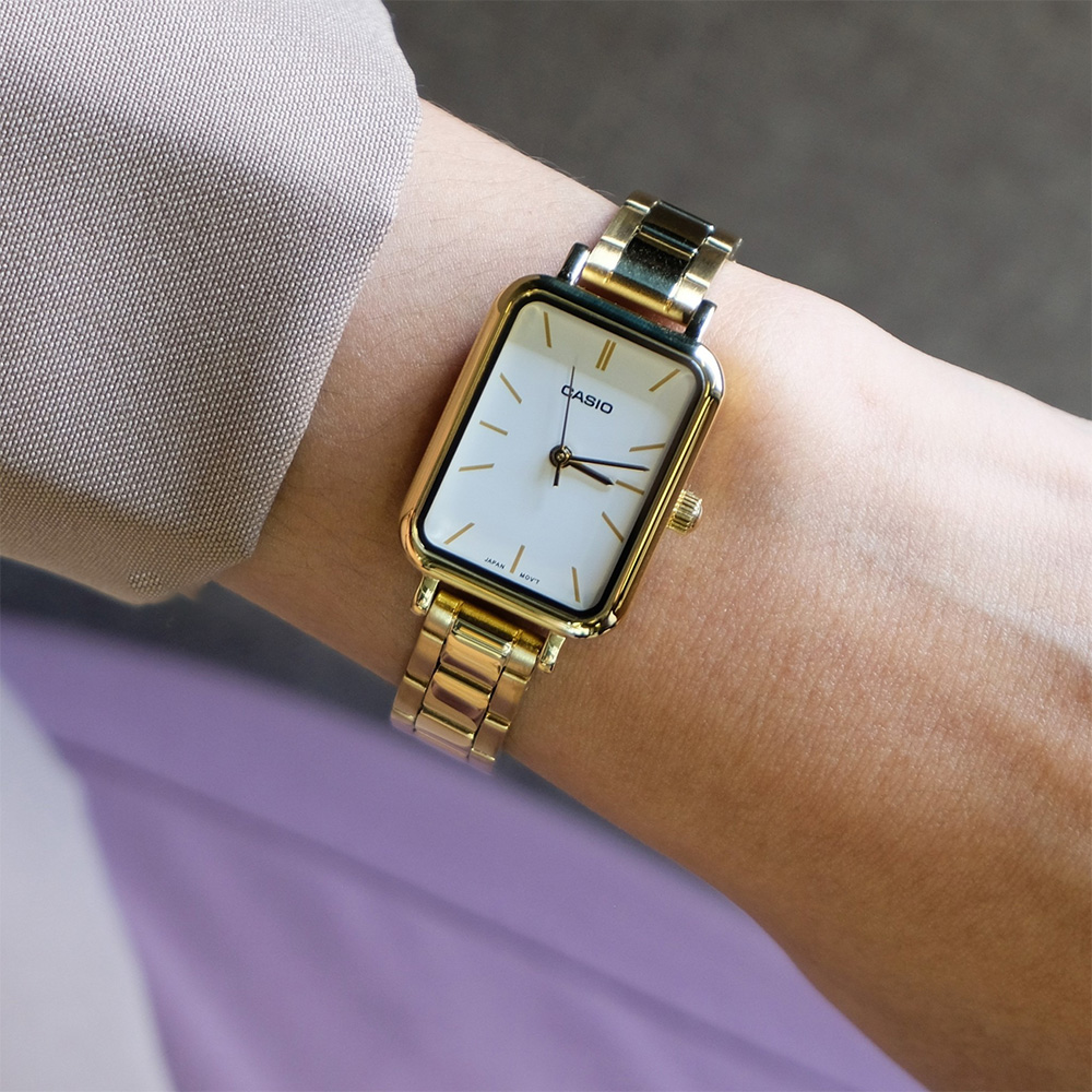 CASIO 卡西歐 LTP-V009G-7E 經典復古 高貴氣質 簡約無字 方框 白金色 腕錶 手錶 20.7mm