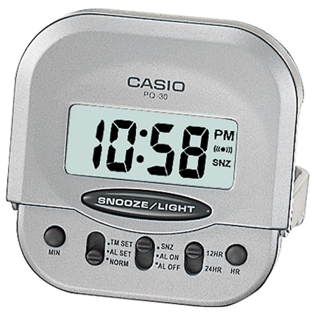 【CASIO 卡西歐】輕巧型摺疊電子鬧鐘/銀(PQ-30-8DF)