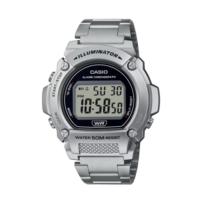 【CASIO 卡西歐】經典磨砂復古風數位顯示電子腕錶-科技銀/W-219HD-1AV