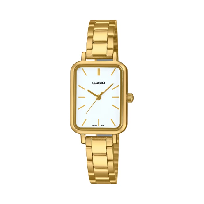 【CASIO 卡西歐】復古典雅簡約方形指針鋼帶腕錶-復古金/LTP-V009G-7E
