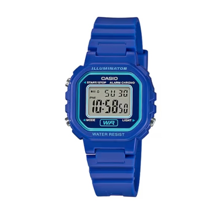 【CASIO 卡西歐】經典方形輕巧休閒電子腕錶-寶藍款/LA-20WH-2A