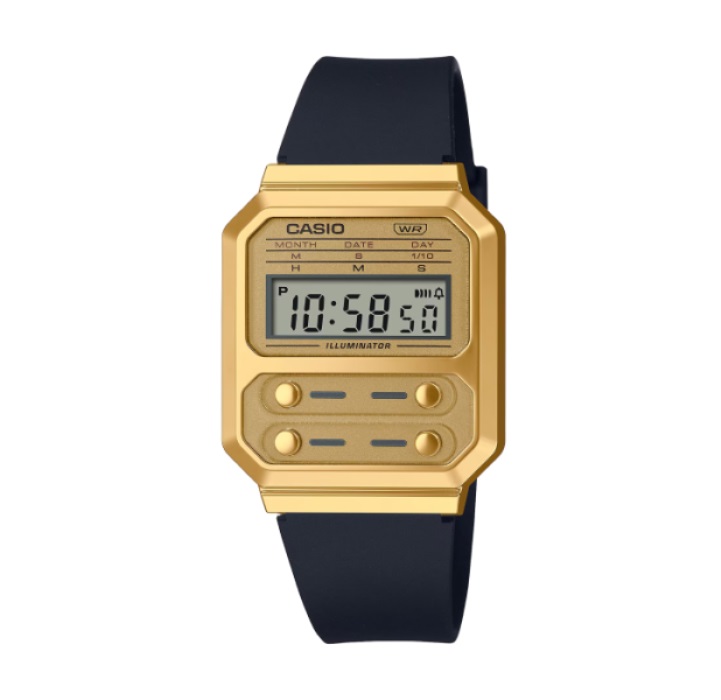 【CASIO 卡西歐】復古風方形電子腕錶-復古金/A100WEFG-9A
