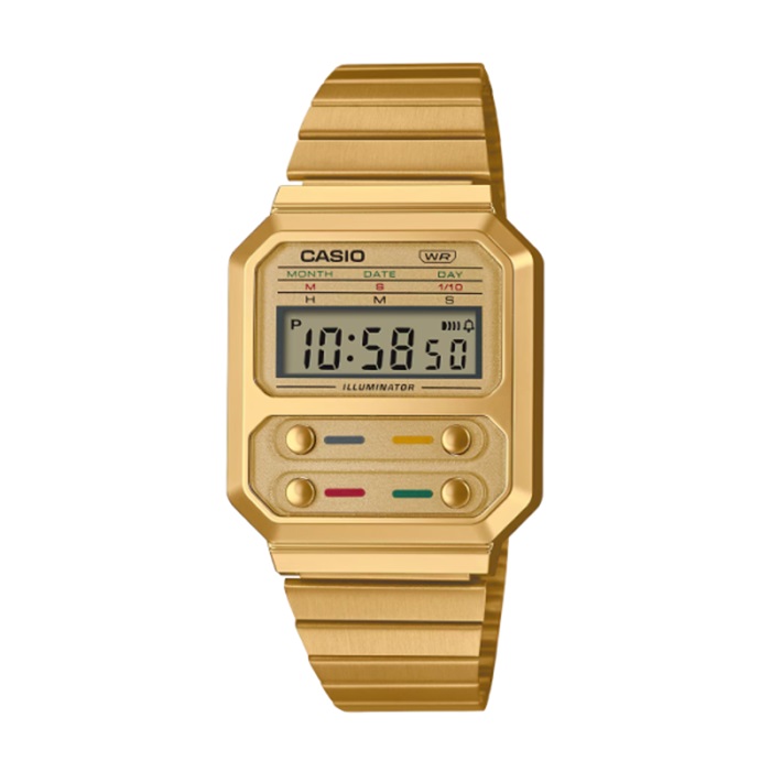 【CASIO 卡西歐】Vintage復古系列方形電子腕錶-復古金/A100WEG-9A