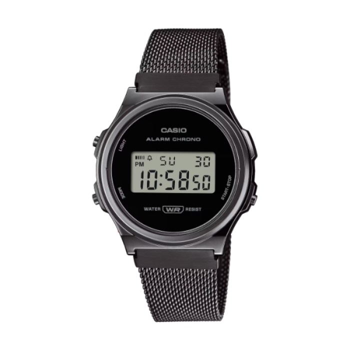 【CASIO 卡西歐】復古時尚電子米蘭腕錶-槍黑款/A171WEMB-1A