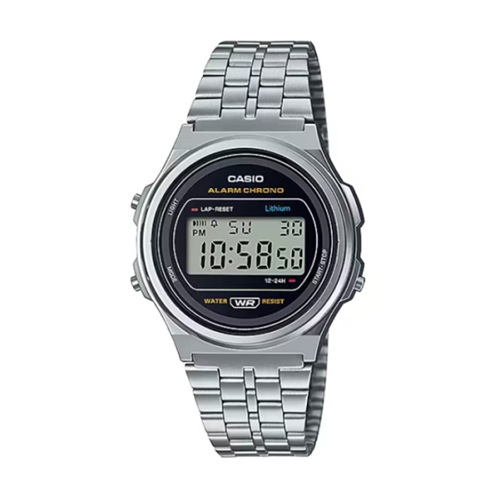 【CASIO 卡西歐】復古時尚電子不鏽鋼腕錶-經典銀/A171WE-1A