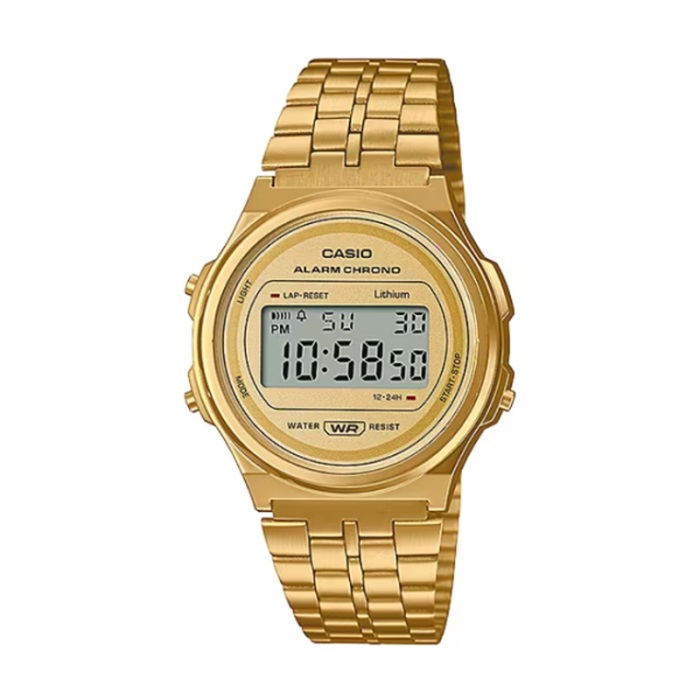【CASIO 卡西歐】復古時尚電子不鏽鋼腕錶-復古金/A171WEG-9A