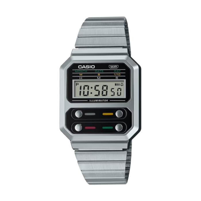 【CASIO 卡西歐】Vintage復古系列方形電子腕錶-復古銀/A100WE-1A