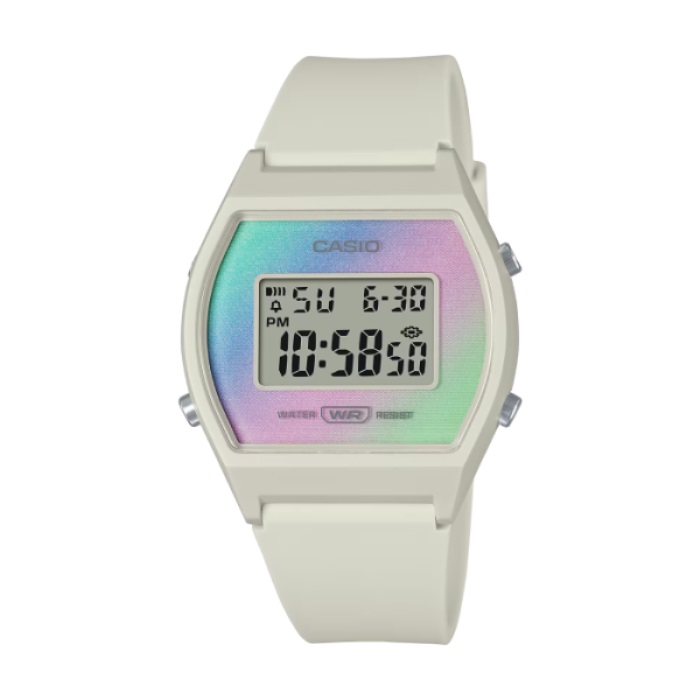 【CASIO 卡西歐】復古炫光休閒電子腕錶-柔和白/LW-205H-8A
