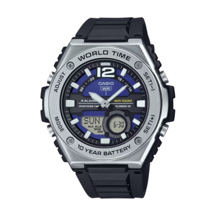 【CASIO 卡西歐】金屬包覆設計運動電子腕錶-深藍色/MWQ-100-2AV