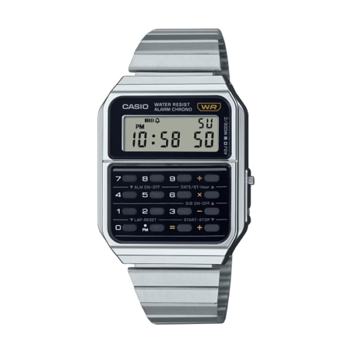 【CASIO 卡西歐】重金屬感計算機數位顯示腕錶-復古銀/CA-500WE-1A