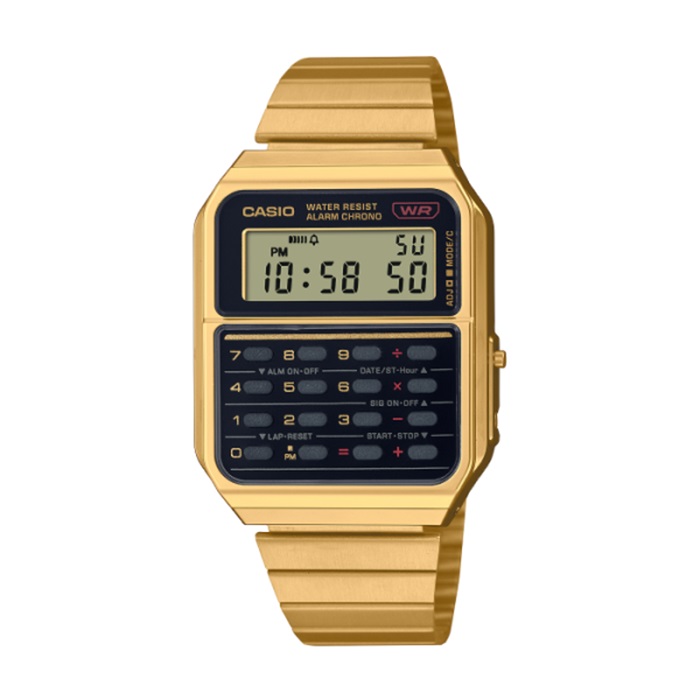 【CASIO 卡西歐】重金屬感計算機數位顯示腕錶-復古金/CA-500WEG-1A