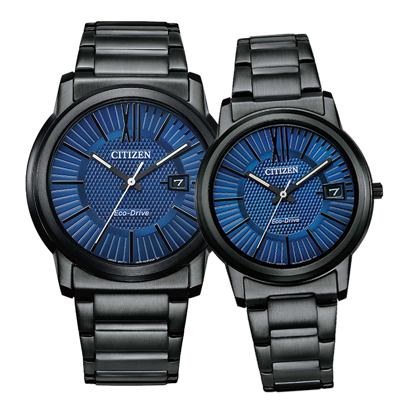 【CITIZEN】星辰 AW1217-83L FE6017-85L 羅馬字 鋼錶帶 日期顯示 光動能對錶 黑/藍