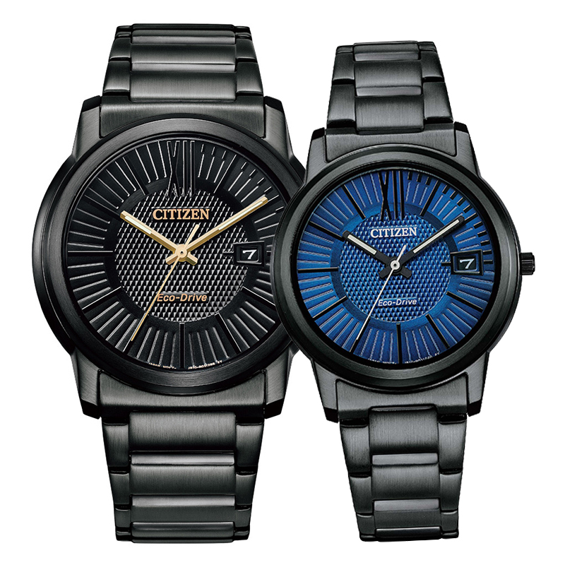 【CITIZEN】AW1217-83E FE6017-85L 羅馬字 鋼錶帶 日期顯示 光動能對錶 黑金+藍