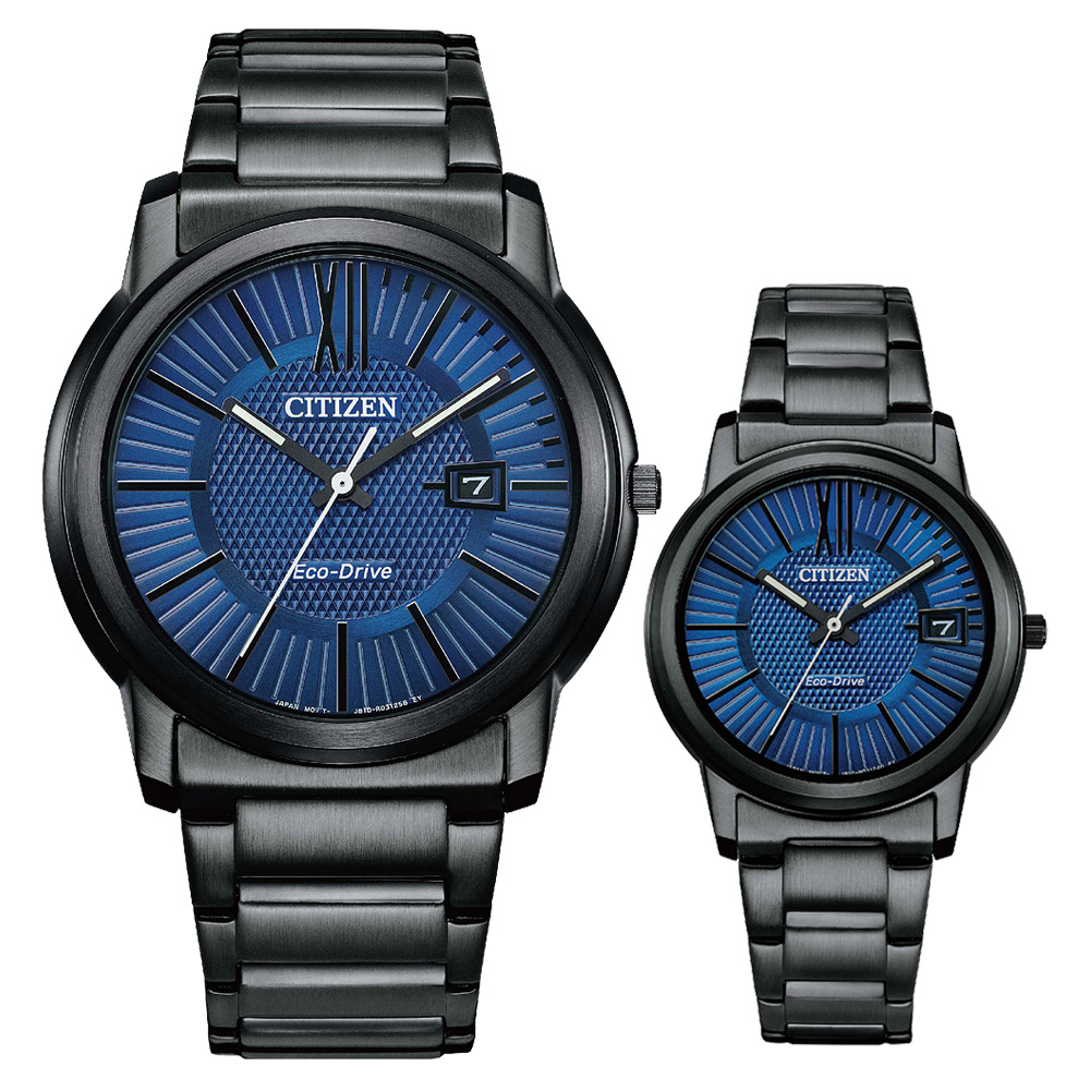 CITIZEN 星辰 光動能情侶手錶 對錶-海軍藍 AW1217-83L+FE6017-85L