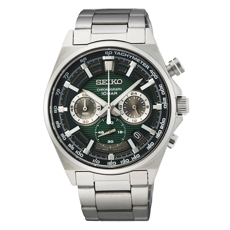 【SEIKO】精工 CS系列 賽車風 SSB405P1 鋼錶帶 三眼計時男錶 41mm 綠/銀 8T63-00T0G