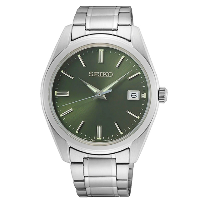 【SEIKO】精工 SUR527P1 簡約三針 日期顯示 藍寶石鏡面 鋼錶帶男錶 6N52-00A0G 綠 39.5mm