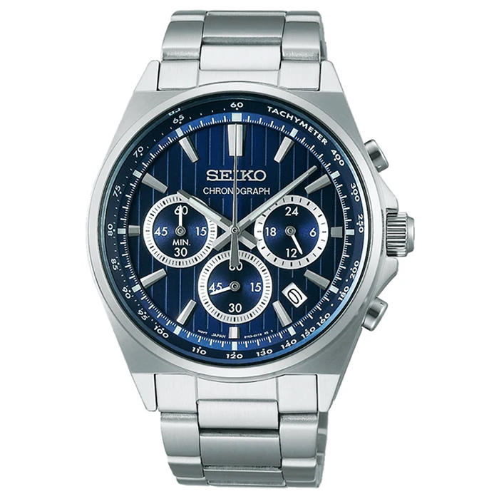 【SEIKO】精工 SBTR033J 賽車風格 鋼錶帶 三眼計時男錶 8T63-01T0B 藍/銀 41mm