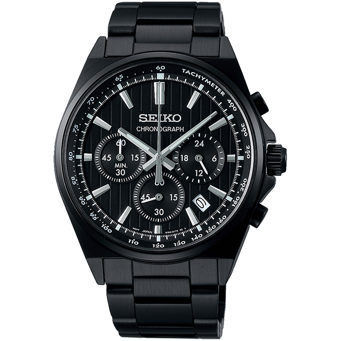 【SEIKO】精工 SBTR037J 賽車風格 鋼錶帶 三眼計時男錶 8T63-01T0SD 全黑 41mm