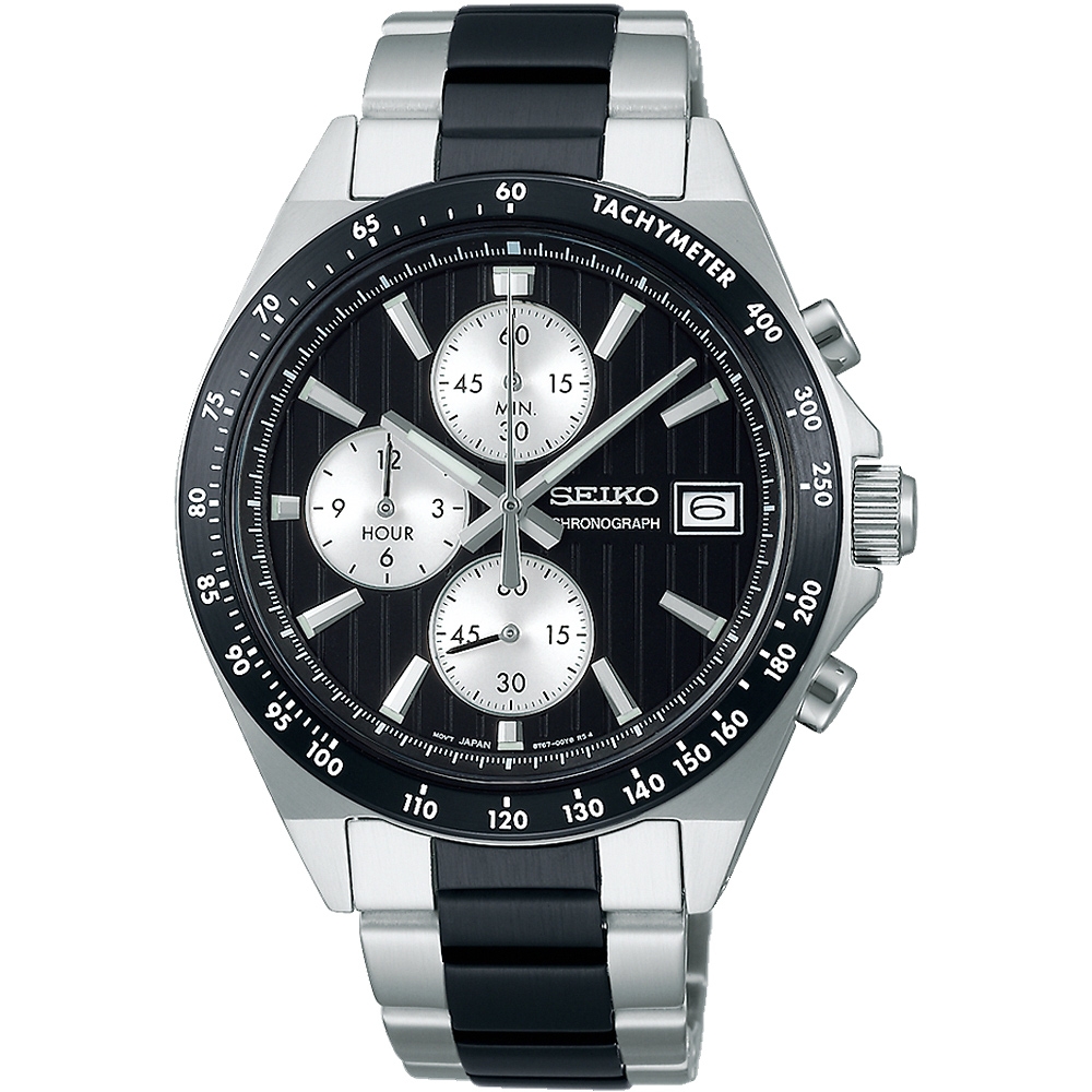 SEIKO 精工 CS系列 條紋面錶盤賽車計時腕錶-8T67-00Y0D/SBTR043J-黑41mm
