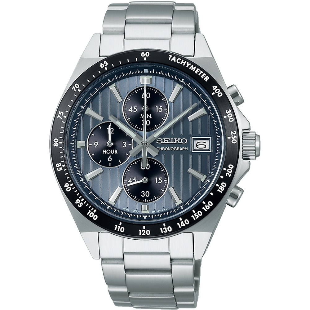 SEIKO 精工 CS系列 條紋面錶盤賽車計時腕錶-8T67-00Y0B/SBTR041J/藍-41mm