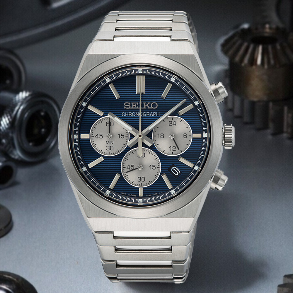 SEIKO 精工 CS系列 計時碼錶 三眼日系石英腕錶-藍 SK028 SSB453P1/8T63-02F0B
