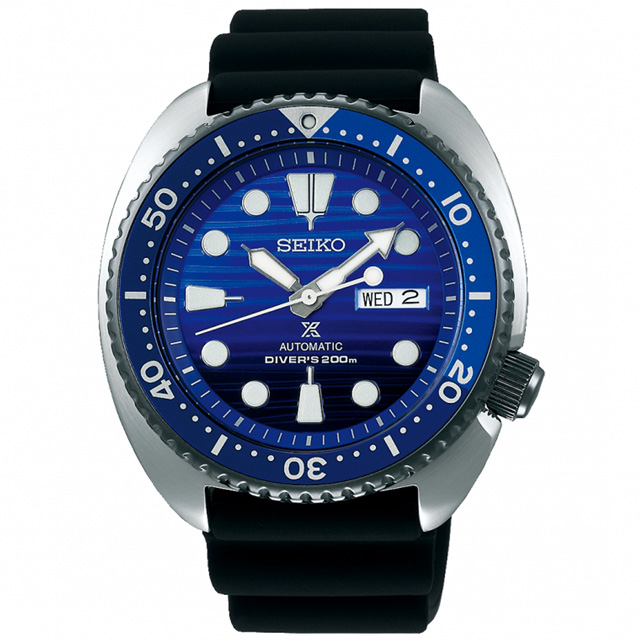 SEIKO 精工 Prospex 深海藍龜殼200米潛水機械錶-黑x藍/45mm 4R36-05H0A(SRPC91J1)