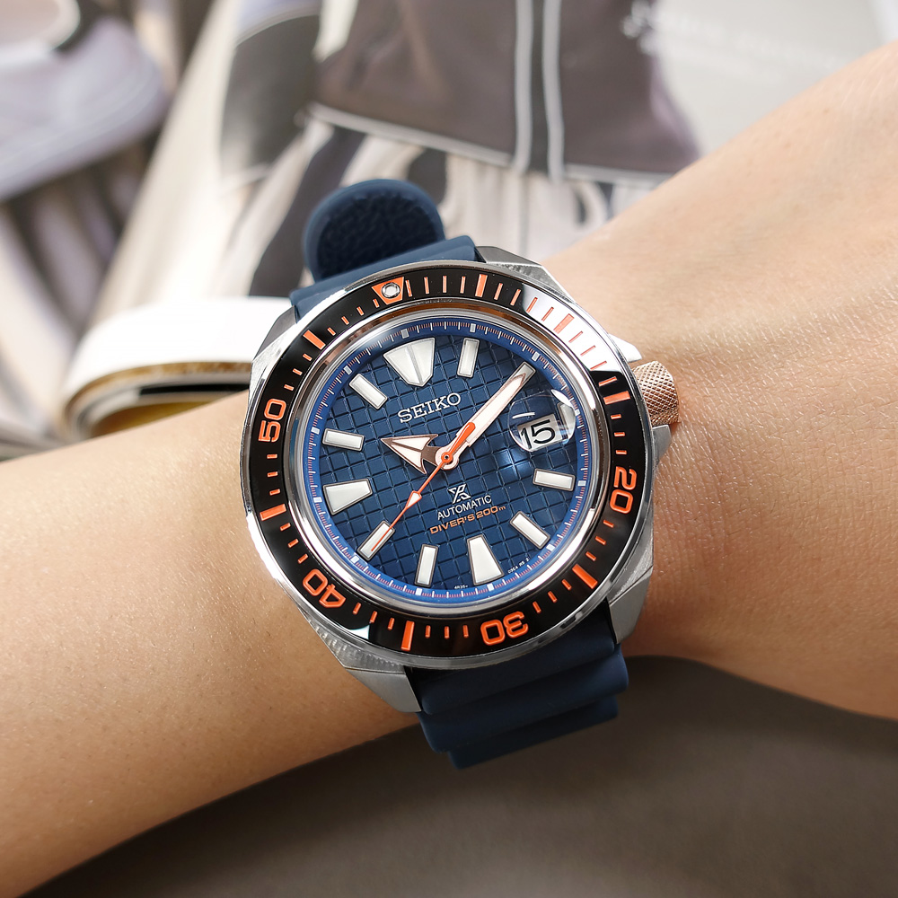 SEIKO 精工 / 4R35-03W0U / PROSPEX 武士王 潛水錶 機械錶 日期 矽膠手錶 藍色 44mm