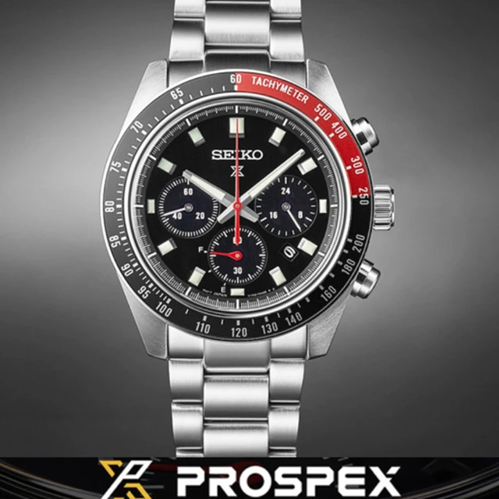 SEIKO精工 Prospex SpeedTimer 太陽能計時腕錶-黑紅41.4mm(SSC915P1/V192-0AH0D)