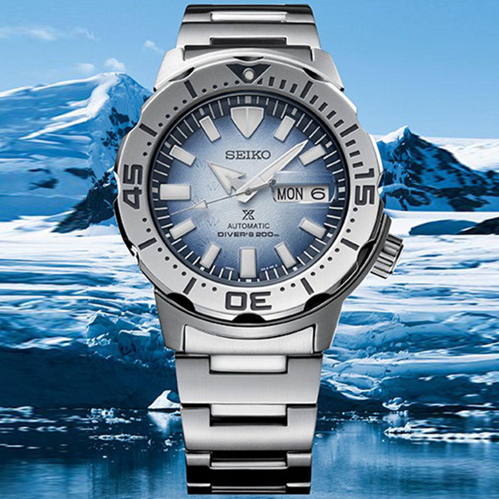 SEIKO精工 PROSPEX系列 愛海洋 冰島企鵝腳印 機械腕錶 42.4mm (4R36-11C0H/SRPG57K1)