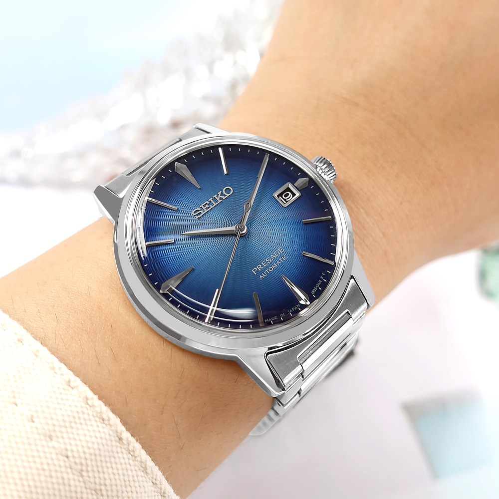 SEIKO 精工 / 4R35-05E0B / PRESAGE 調酒師 飛行 機械錶 自動上鍊 不鏽鋼手錶 藍色 39mm