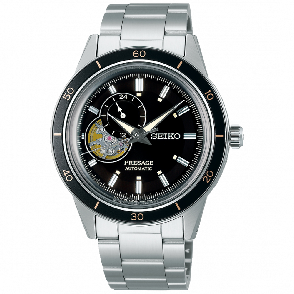 SEIKO 精工 Presage Style60s經典復刻機械錶-黑x銀/40.8mm 4R39-00Z0D(SSA425J1)