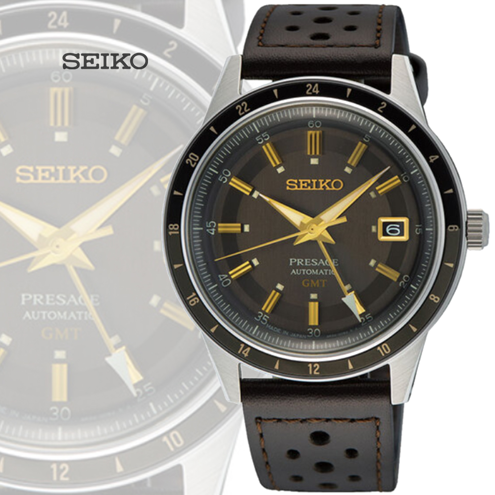 SEIKO 精工 Presage Style60’s GMT雙時區機械錶-棕色錶帶40.8mm(SSK013J1/4R34-00B0J)
