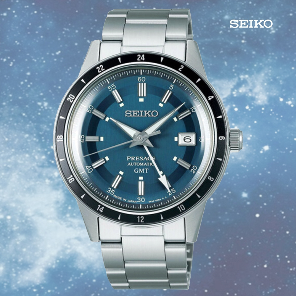SEIKO 精工 Presage 復古系列Style 60’s GMT雙時區機械錶-藍(SSK009J1/4R34-00B0B 防水50米)