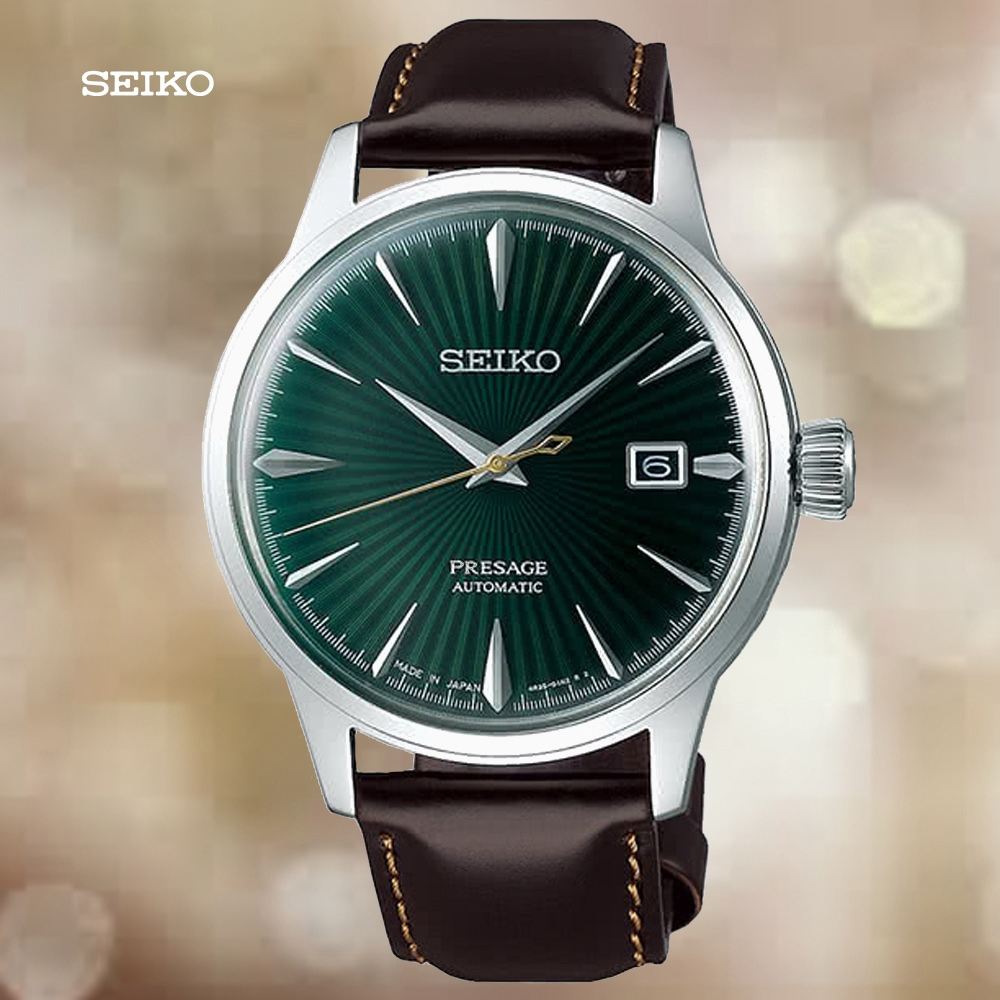 SEIKO 精工 Presage 調酒師 紳士機械腕錶-綠面皮錶帶(SRPD37J1/4R35-01T0M)