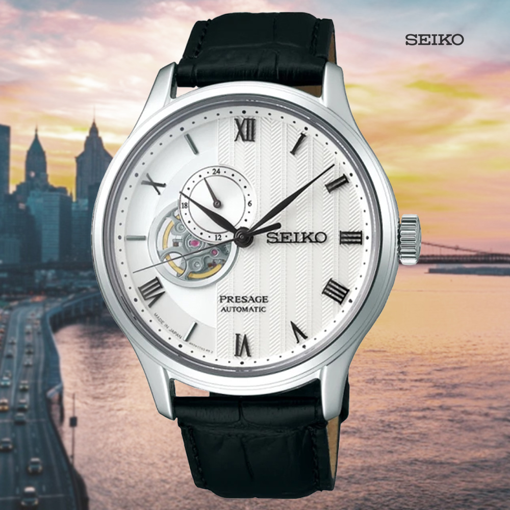 SEIKO 精工 Presage 寂靜簡約 小鏤空機械紳士腕錶-皮錶帶41.8mm(SSA379J1/4R39-00W0P)