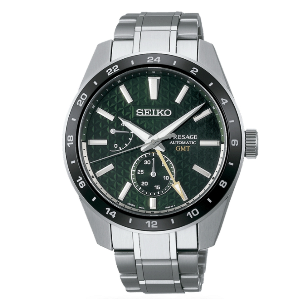 SEIKO精工 PRESAGE系列 新銳系列 麻葉圖騰 GMT機械腕錶 42.2mm (6R64-00C0G/SPB219J1)