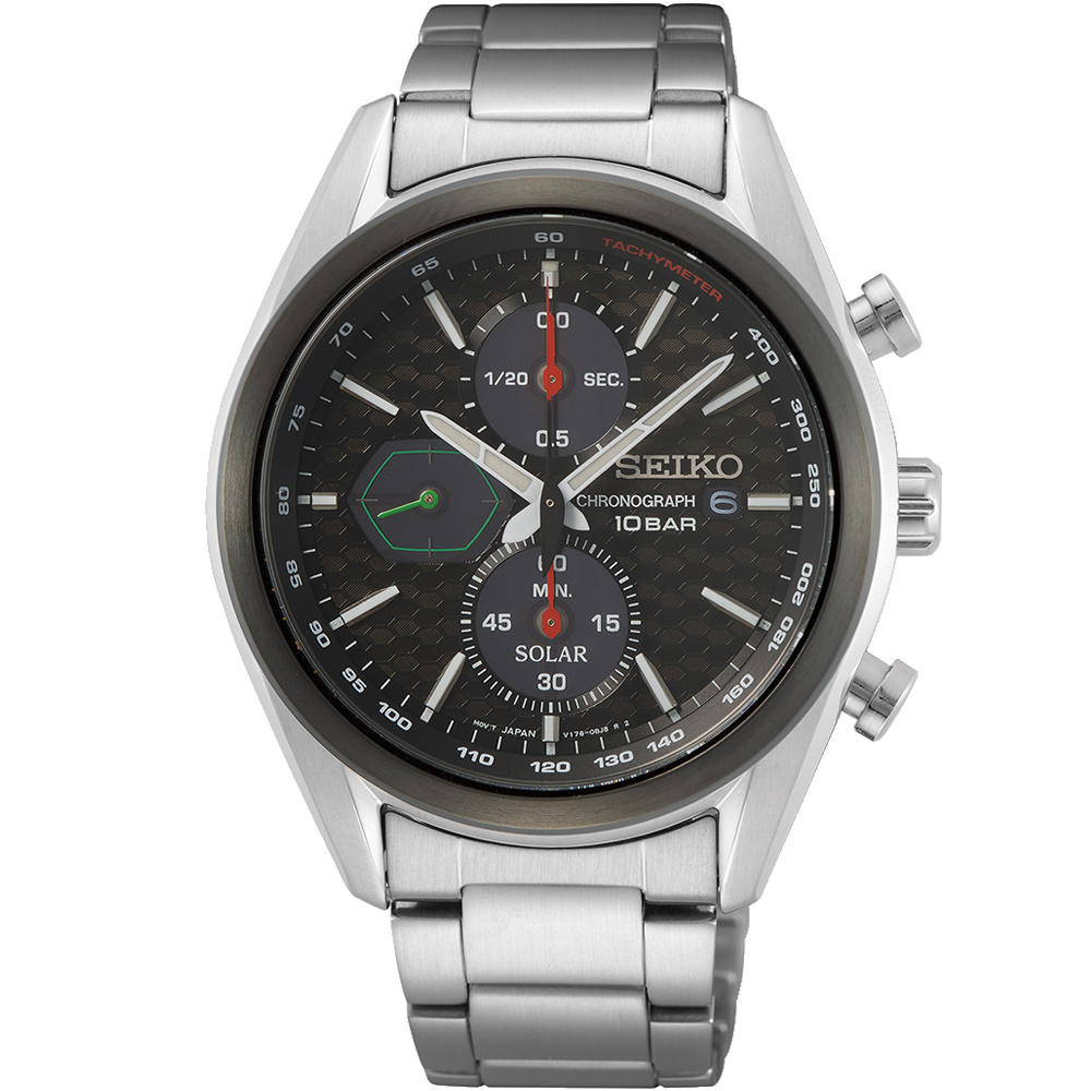 SEIKO 精工 喬治亞羅設計三眼計時太陽能腕錶-40.5mm SK040 SSC803P1/V176-0BH0D