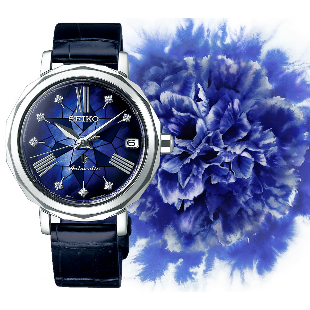 SEIKO 精工 LUKIA 25周年紀念銀座美學機械女錶-藍x銀/34.8mm 6R35-00N0B(SPB137J1)
