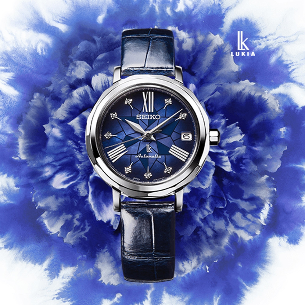 SEIKO精工 LUKIA 珍珠母貝 鑲嵌美鑽 淑女機械錶-藍34.8mm(SPB137J1/6R35-00N0B)