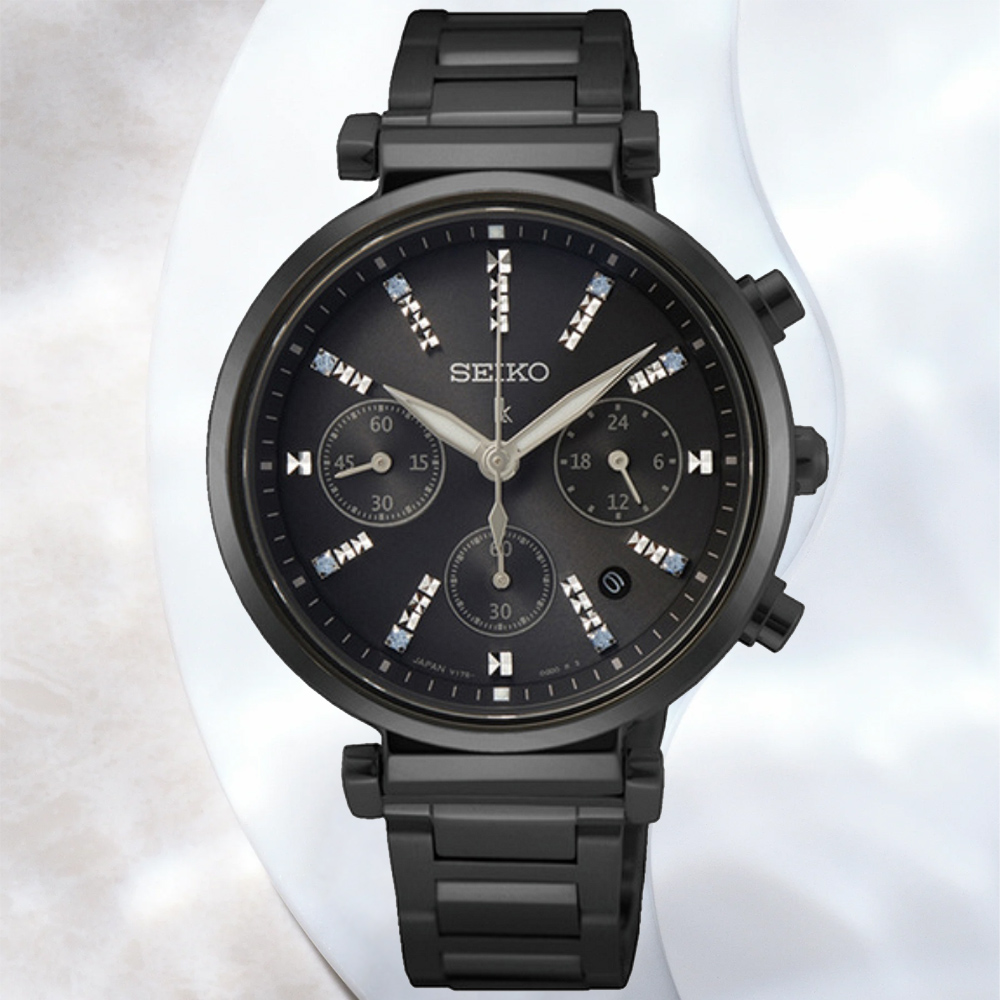 SEIKO 精工 Lukia系列 內斂黑 太陽能 時尚計時腕錶 36.2mm (V175-0DY0U/SSC901J1)