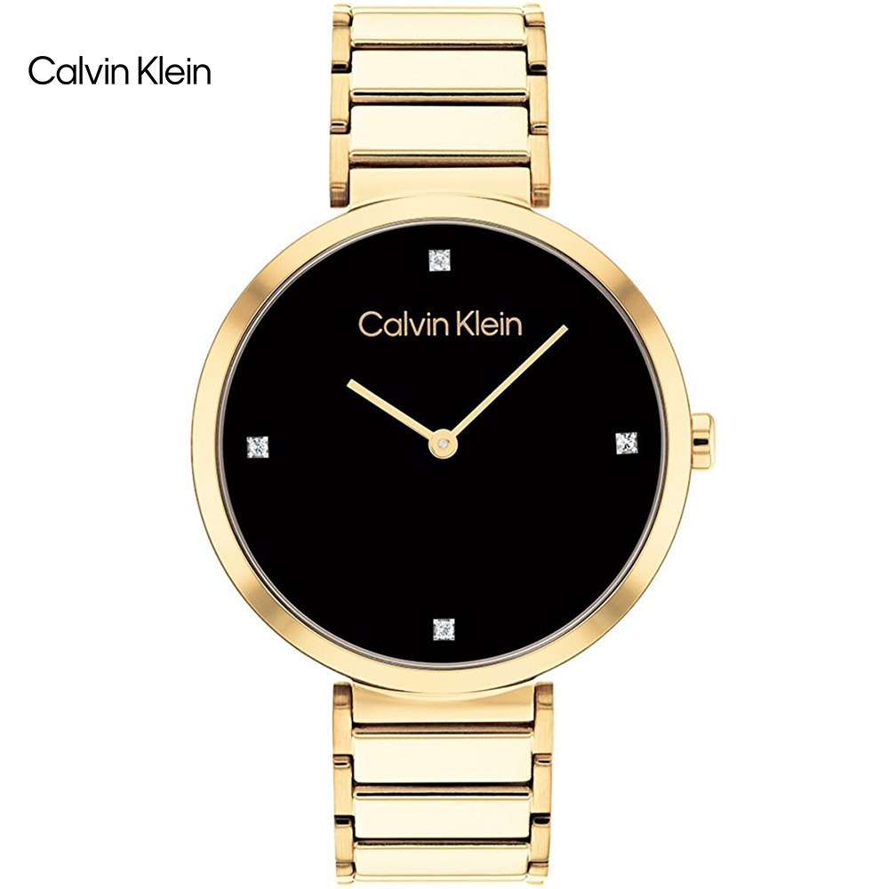 Calvin Klein 典雅晶鑽氣質腕錶/黑X金/36mm/CK25200136