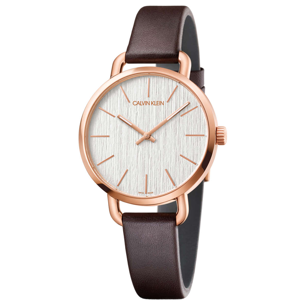 Calvin Klein CK 極簡文青木質紋刻度指針皮革腕錶-K7B236G6