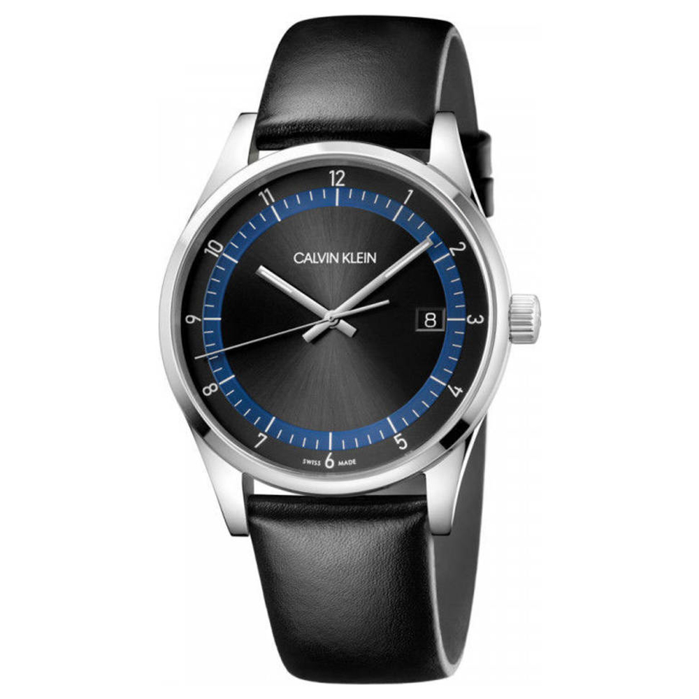 Calvin Klein CK 簡約商務日期大錶鏡黑皮帶手錶 -KAM211C1