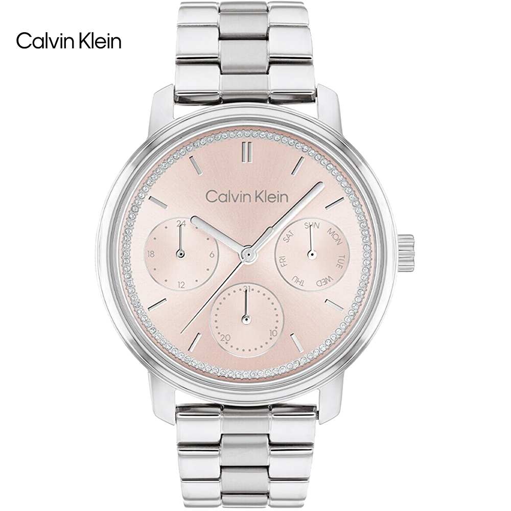 Calvin Klein 典雅晶鑽時尚腕錶/粉X銀/38mm/CK25200176