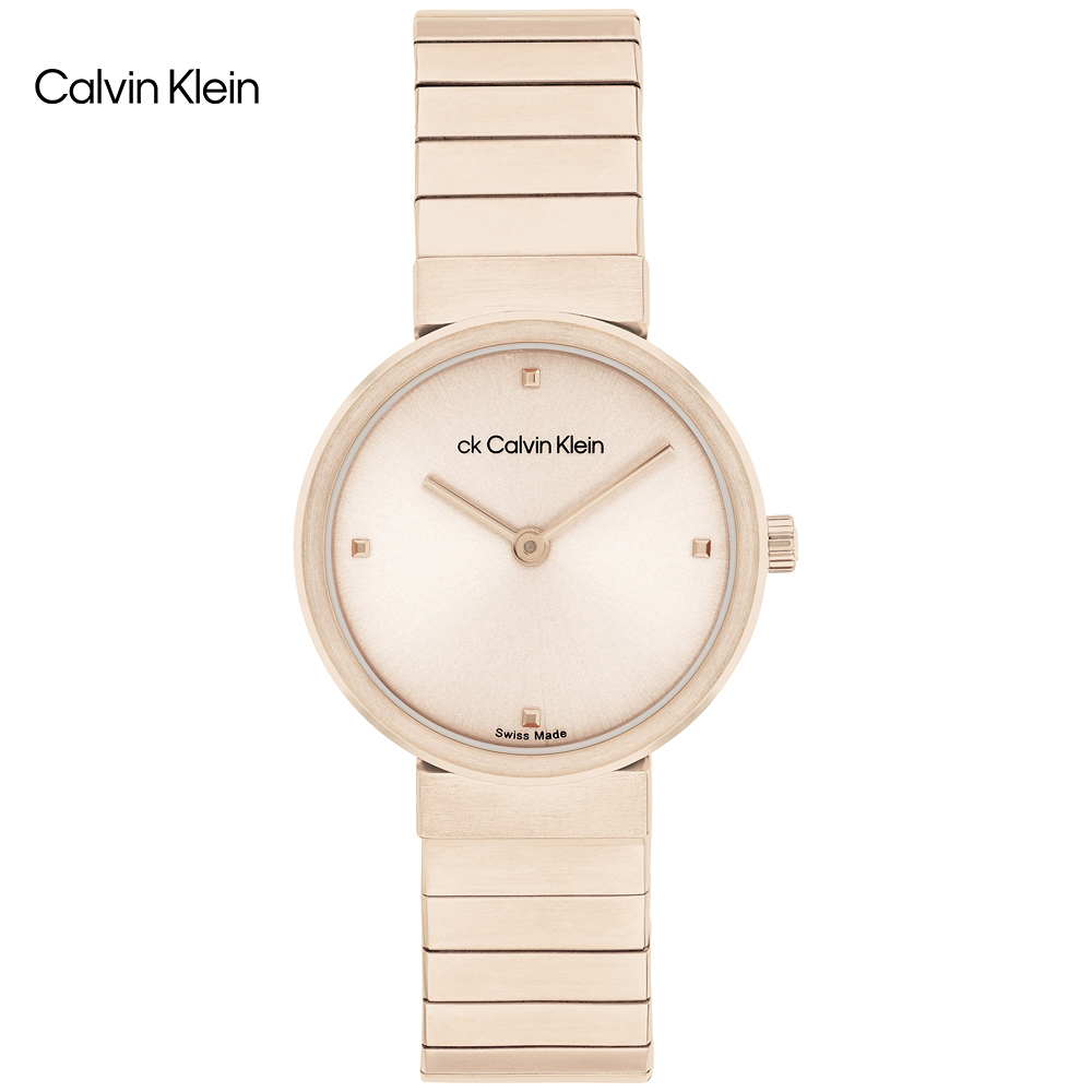 Calvin Klein 凱文克萊 極簡素面時尚腕錶/玫瑰金/28mm/CK25000042