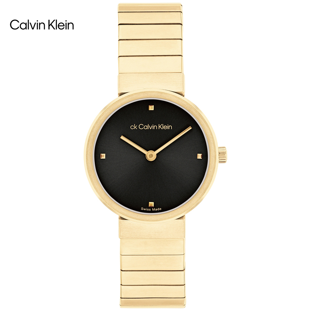Calvin Klein 凱文克萊 極簡素面時尚腕錶/黑X金/28mm/CK25000043