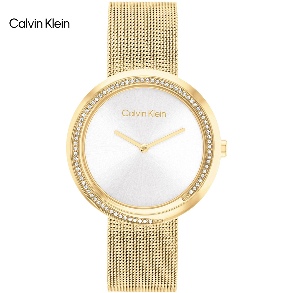 Calvin Klein 典雅晶鑽米蘭帶腕錶/銀X金/34mm/CK25200150