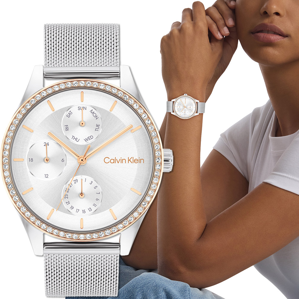 Calvin Klein 凱文克萊 CK SPARK 晶鑽日曆米蘭帶女錶-38mm(25100010)